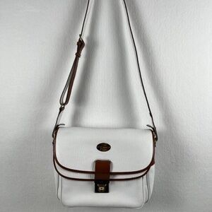 VTG Boldrini White Grained Leather Flap-Top Saddle Bag Adj Strap Italy Old Money